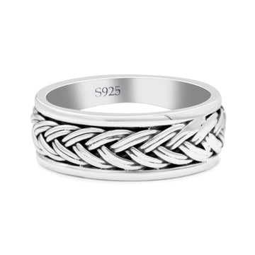 Braided Celtic New Design Spinner Style Oxidized Band Solid 925 Sterling Silver Thumb Ring 7mm(0.27)